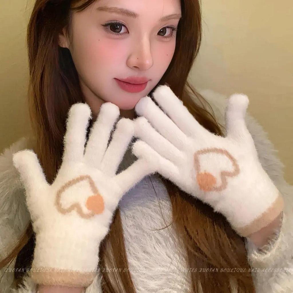 Love Five-Finger Winter Gloves: Warm, Cold-Proof Fingerless Touchscreen Gloves for Women