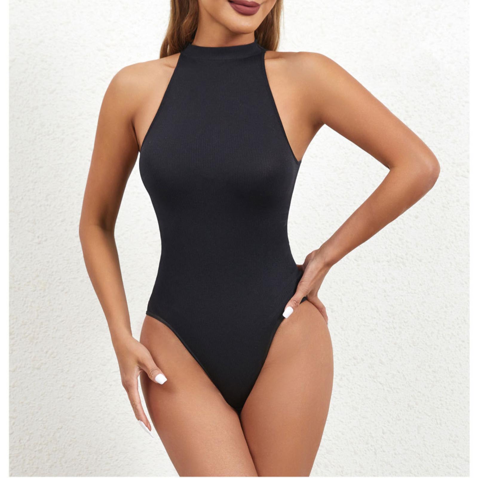 

Верхній одяг без рукавів з круглим вирізом, Боді з ґудзиками спереду, Комбінезон з утяжкою живота, Формуючий одяг Т-подібної форми L чорний