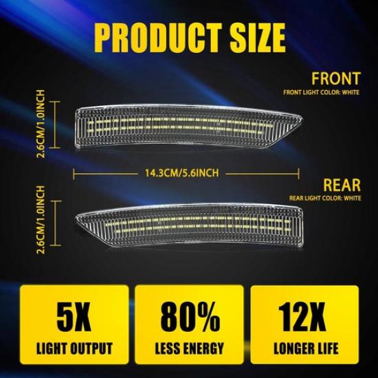 2X White LED Lamp Marker Side Light Front For Ford 2024-25 Mustang PR3Z-15A201-C