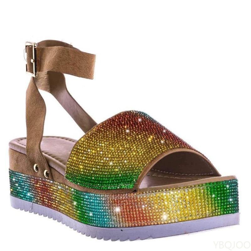 Fashion 2025 Fashion Rhinestone Sandals New High Heels Women's Wedge Sandals Ladies Summer Platform Shoes Outdoor Open Toe Casual Sandal