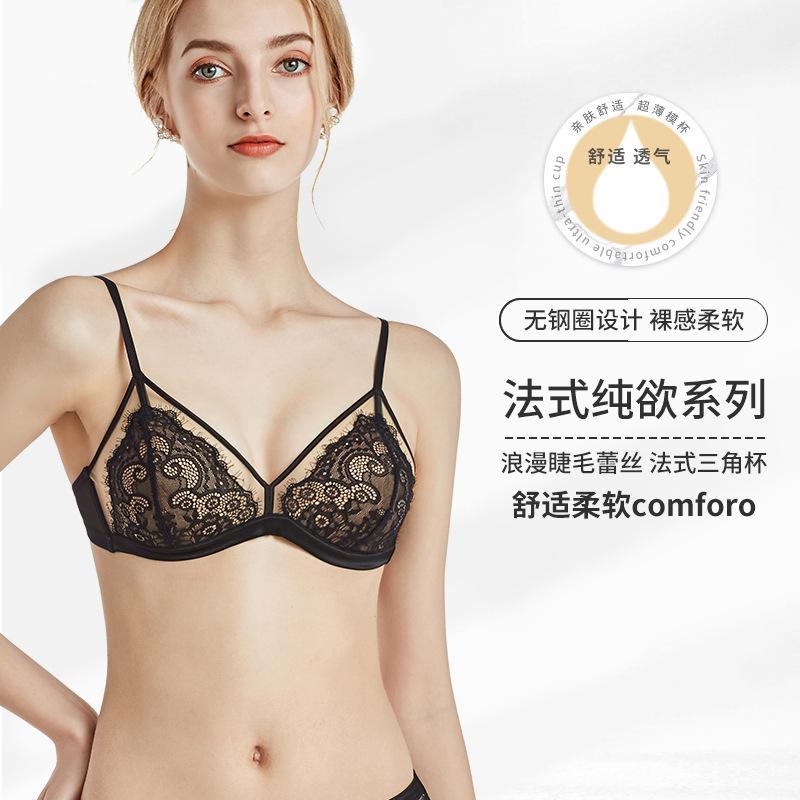 Neuer modischer sexy bordeauxfarbener Spitzen-BH bequem atmungsaktiv Mädchen Wimpern dünne Damenunterwäsche Frauen