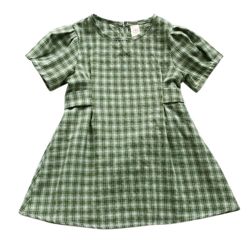 

Летнее повседневное платье с клетчатым принтом для девочек, хлопковый детский сарафан с короткими рукавами для малышей, наряды 90 зелёный