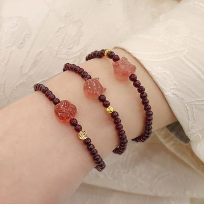 Natural Garnet Bracelet Strawberry Crystal Bangles Women Fashion Jewelry Accessories Gift