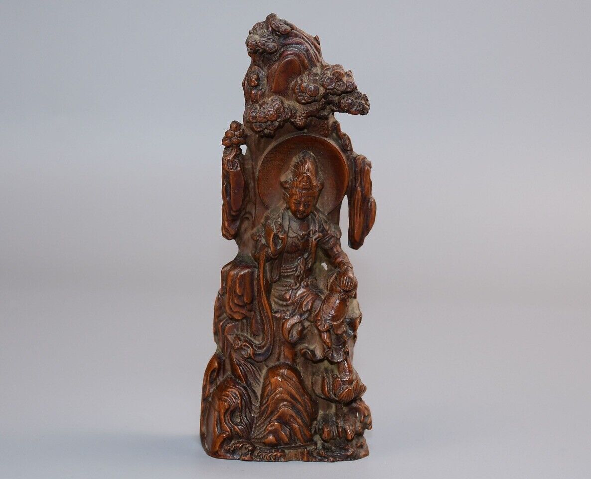 

Chinese Antique Boxwood Carved Exquisite Kwan Yin Statue Home Decor Sculpture CHINA