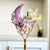 New Ramadan Acrylic Cake Topper Moon Flowers Eid Mubarak Cake Cupcake Decoration with Stick for Islamic Muslim Party Supplies