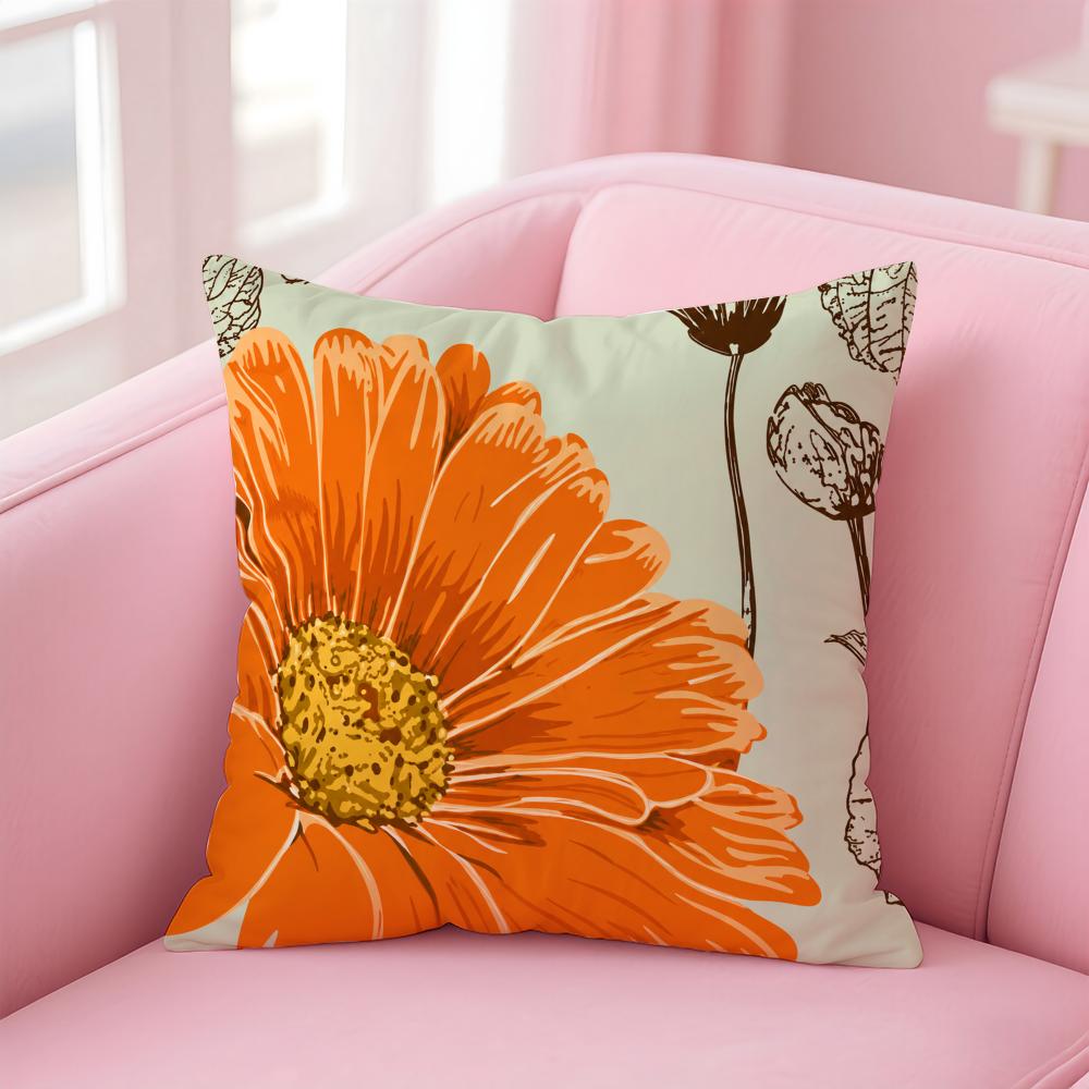 Floral Print Daisy Cushion Cover Short Plush Soft DoubleSided Printing Pillow Case Cozy Sofa Bedroom Home Decor Gift