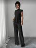 European Women's Solid Color Short-sleeve T-shirt & Ribbed Pants Set - 2025 Style