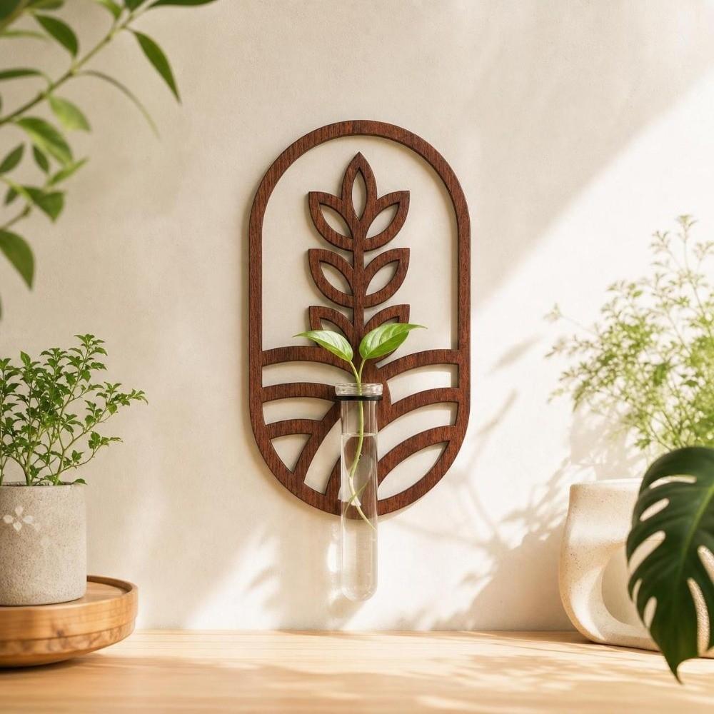 Home Ornaments Hydroponic Planter Shelf Wooden Flower Pot Flower Holder Wall Decoration Indoor Use
