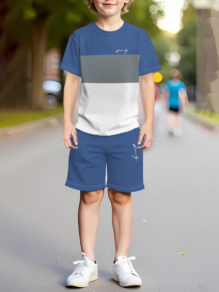 2026 Sommer Lässige Jungen T-Shirts Sets Rundhals Paris Buchstabe 3D Gedruckte Shorts Sport Zweiteiliges Anzug Outdoor Kinderkleidung