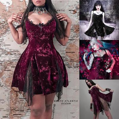Sexy Spitzen-Brust-Cup-Cross-Punk-Kleid mit dunklem Wildleder-Brustgurtkleid
