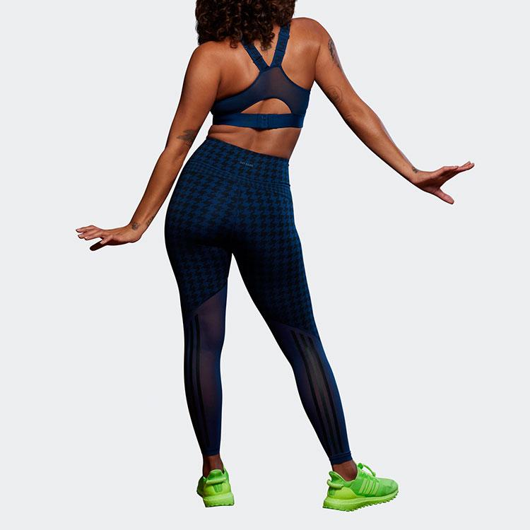 Adidas X Logo Kolaboracji Ivy Park Wzór w Pepitkę Spodnie Fitness Damskie Spodnie Ciemnoniebieskie HN1570