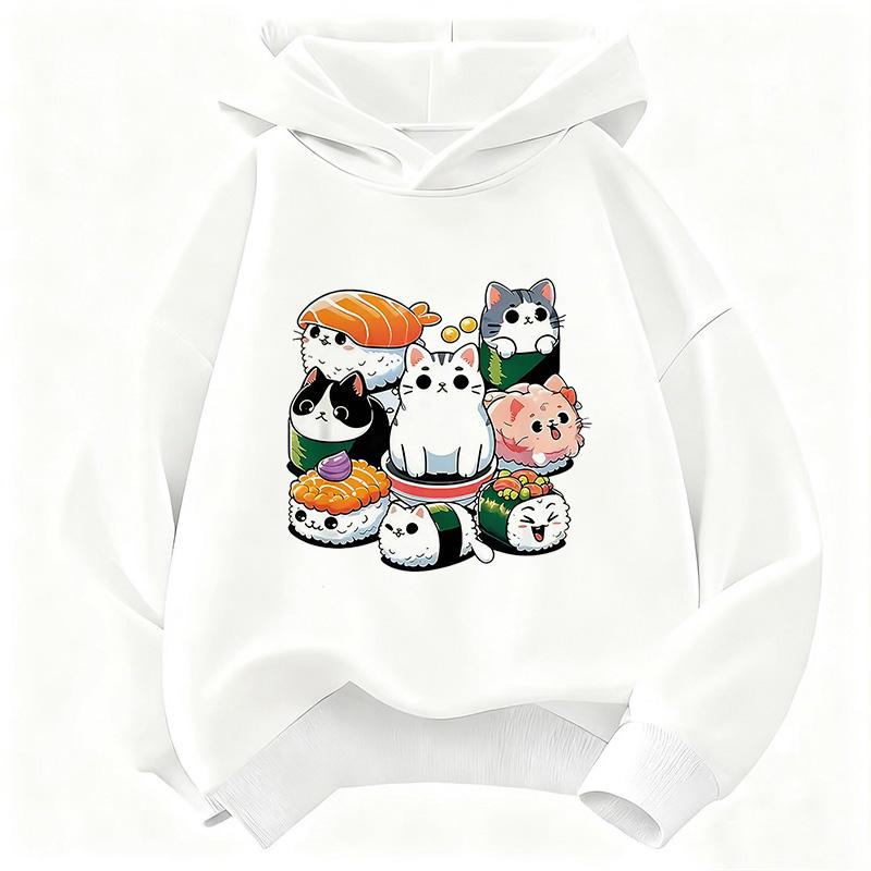 Felpa Stampata Divertente Design Gatto Sushi Cibo per Gatti Bambini Felpa con Cappuccio per Bambini Ragazzi Ragazze Primavera Y2k Felpe Casual