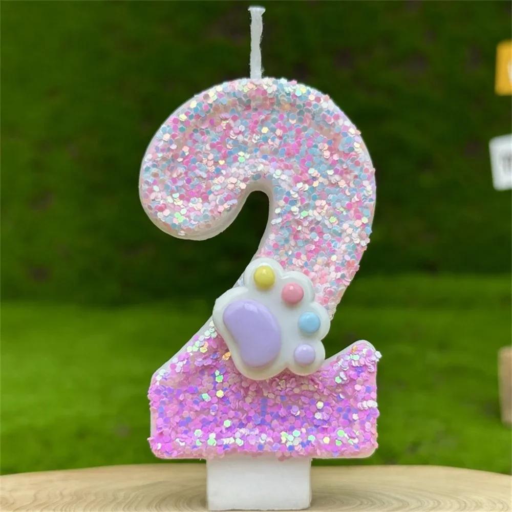 Birthday Number Candles Cake Decorating Glitter Pink Claw Theme Number Candles Cake Topper Birthday Party Cake Decoration Gift