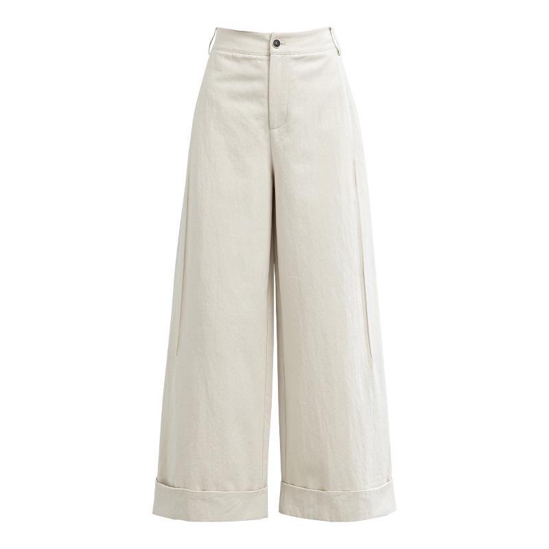 Xin Ge Women s Spring Tencel Cotton High Waist Wide Leg Pants with a Lazy Style Design 28 серый/бежевый