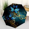 Automatic Open Compact Umbrella - Elegant Blue & Golden Butterfly Design, Portable 3-Fold Folding Umbrella with Sturdy Ribs Fo