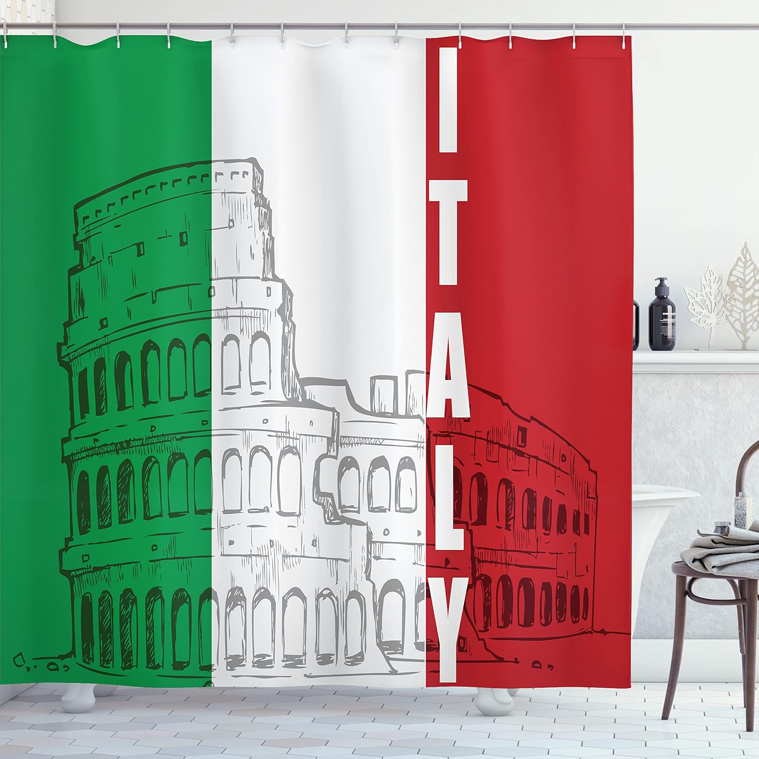 Monika Chen Italy Flag Shower Curtain Colosseum Design Italian Theme Decor National Pride Bathroom Linen180x230