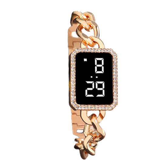 Electronic Watch Multifunctional Life Waterproof Touch Control Women Fashion Square Rhinestone LED Digital Watch for Daily Wear