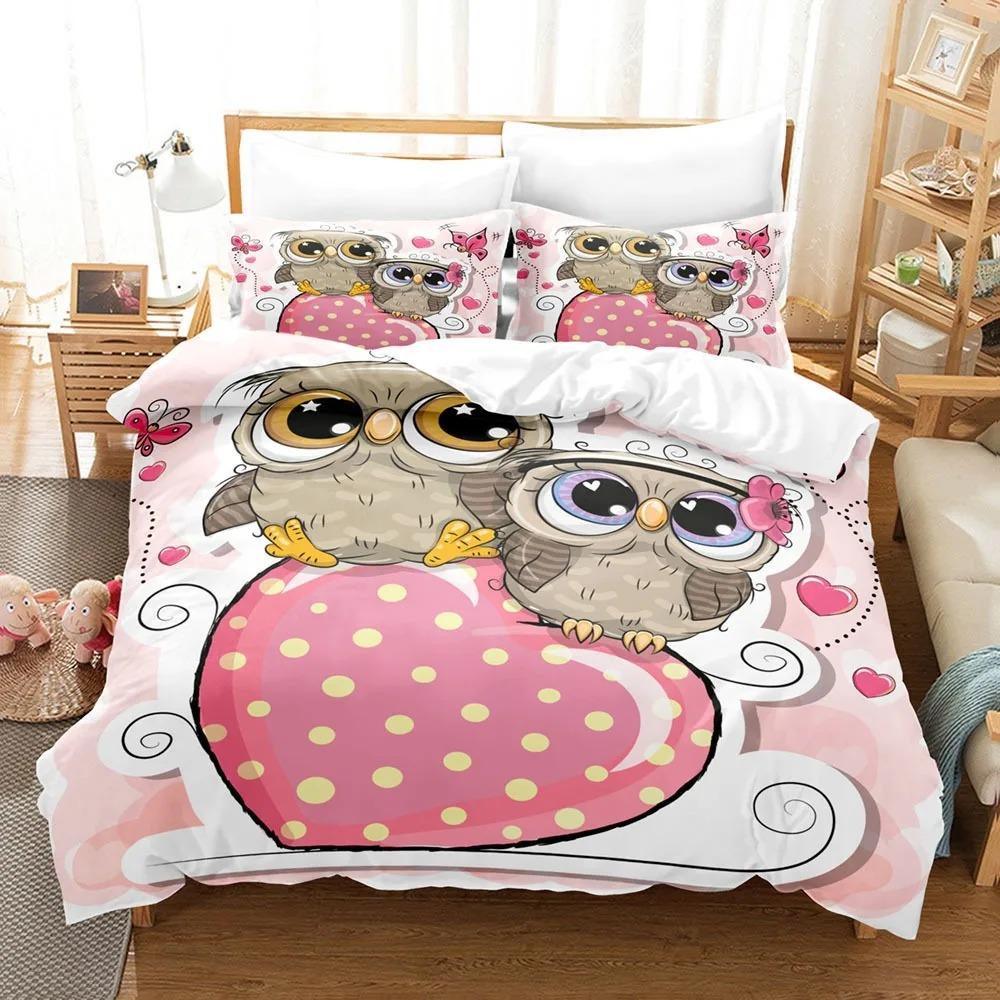 Cartoon Owl Bedding Sets Soft Bed Cover Comforter Duvet Cover Pillow Case 2-3 Pieces Sets Teenagers Children's Gifts Room Decor