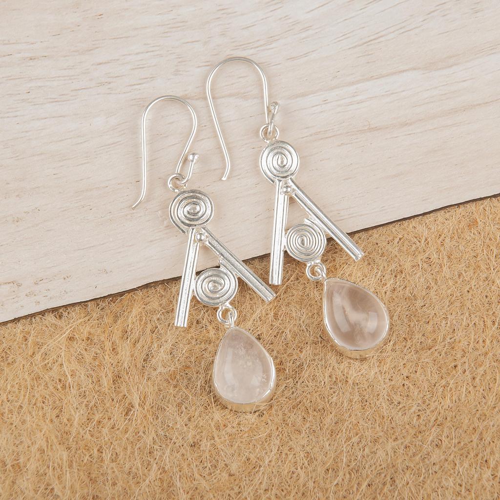 Rose Quartz Jewelry, 925 Solid Sterling Silver Earrings Handmade Gemstone Jewelry, Gifts For Wife Brand New Earrings