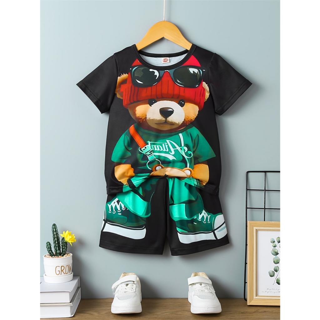 2025 Summer New Casual Short Sleeve Loose Men's Two Piece Fun Pattern Printed Short Sleeve Set Street Fashion