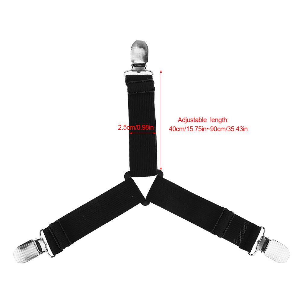 4pcs Adjustable Triangle Bed Mattress Sheet Holder Straps Clips Grippers Fasteners (Black)