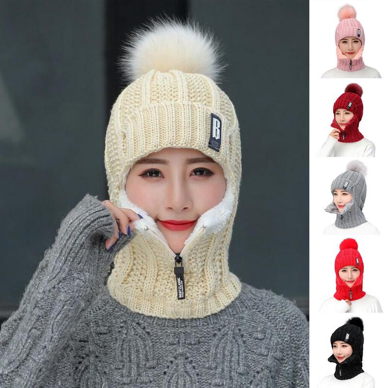 Buy Women Wool Knitted Hat Ski Hat Sets for Female Windproof Winter