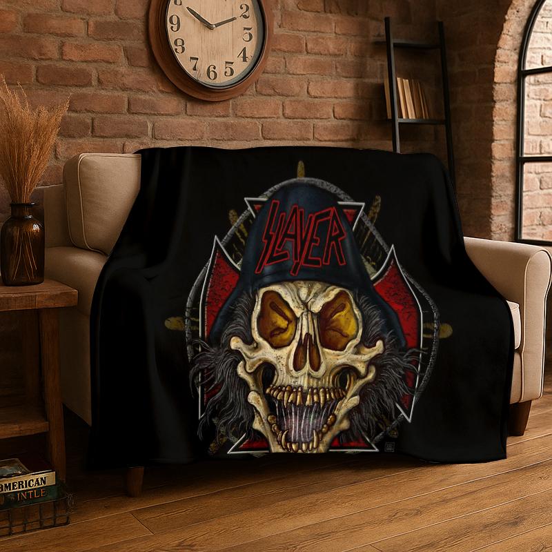 Retro Slayer Heavy Metal Rcck Band Sign Flannel Blanket Soft Warm Throw Blanket for Bedroom Living Room Bed Travel Picnic Gift