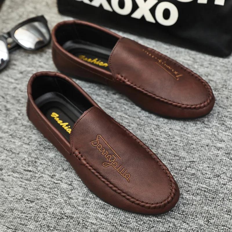 Fashion Men Summer 2025 New Casual Shoes for Men Slip-On Loafers Comfortable Soft Leather Driving Shoes Breathable Moccasins Zapatillas