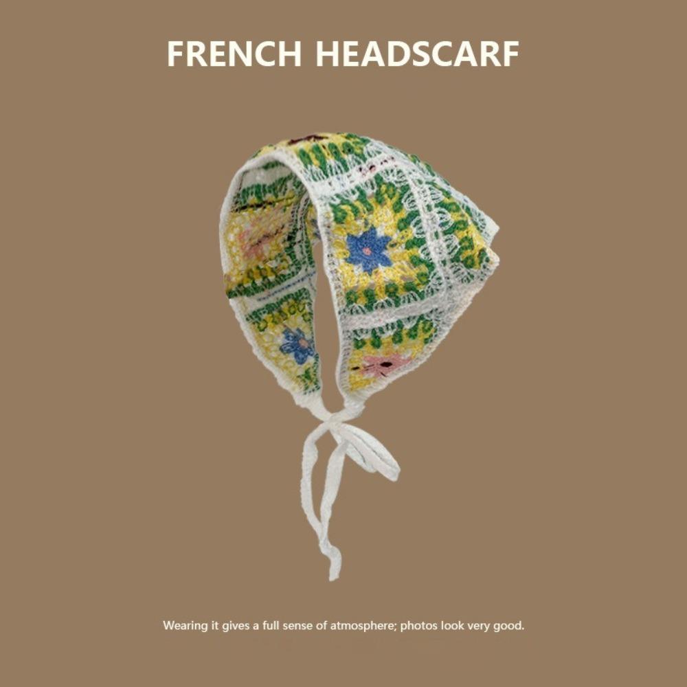 New Sweet Triangle Headband Cute Knitted Flower Headscarf Handmade French Pastoral Style Headwear Photo Props