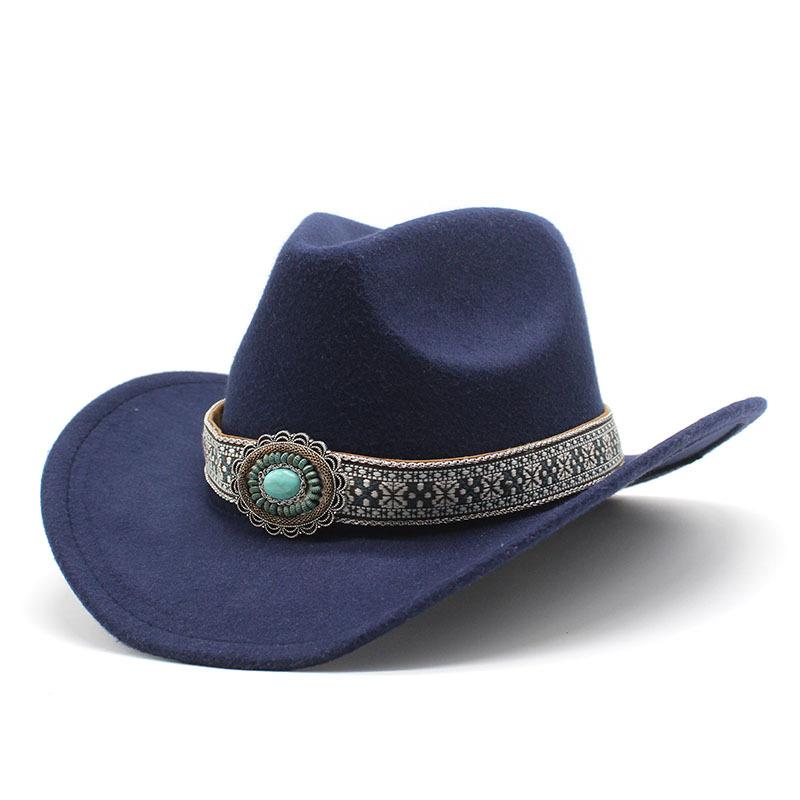 Ethnic Style Western Cowboy Hat Minority Tibetan Top Hat Prairie Crimped Woolen Felt Hat Jazz Hat
