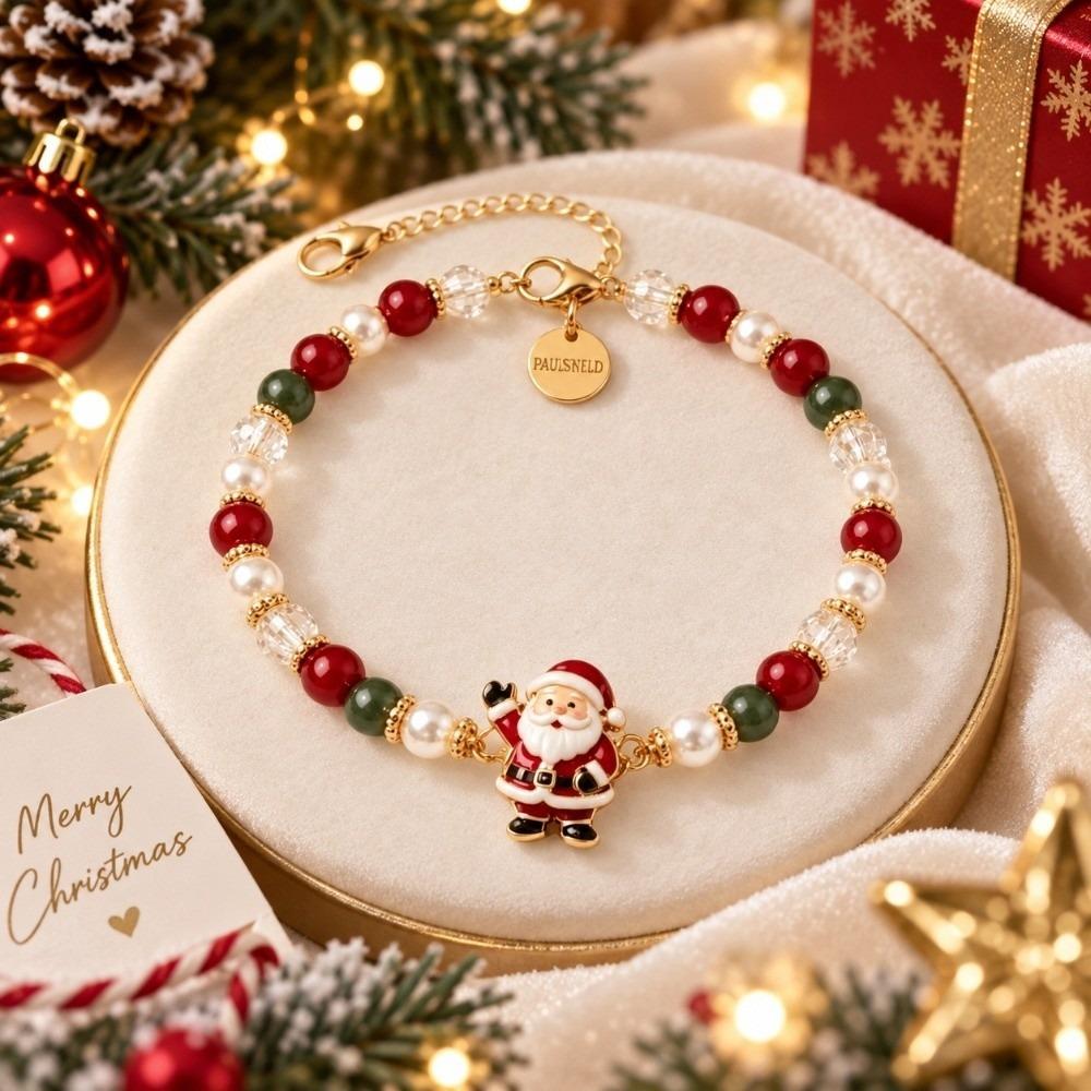 Santa Claus Crystal Beaded Bracelet Snowman Women Bangle Christmas Bracelets Party Favor