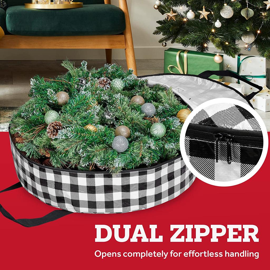 Lattice Christmas Wreath Storage Bag Foldable Xmas Tree Bag Garland Container with Dual Handle for Home Festival Storing Tools