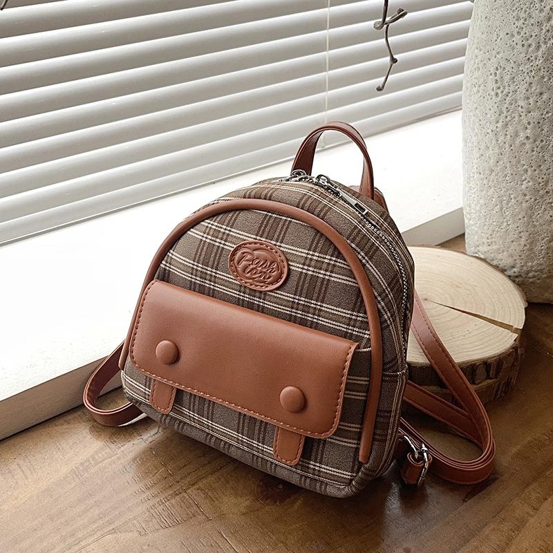Plaid backpack women's new fashion popular versatile small schoolbag college student travel mini backpack