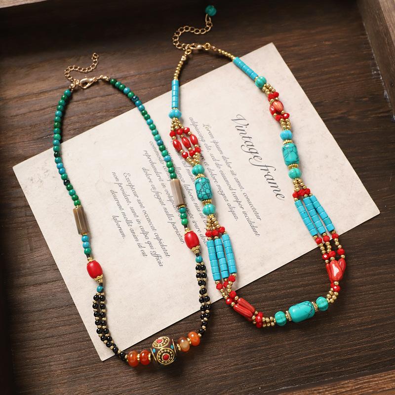 Bohemian ethnic retro necklace, Nepalese hand woven exotic style collarbone chain accessory for women