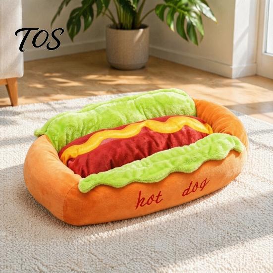 Waschbares Katzenbett für kleine Hunde Hot Dog Bett, Süßes Gemütliches Kuschel-Bett mit Abnehmbarem Polster, Lustige Langlebige Haustiermöbel Zuhause Brötchen Plüsch Katzen Weiches Sofabett