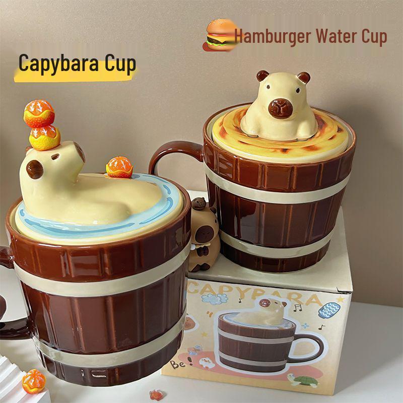 

Capybara Ceramic Mug: Charming & Adorable Cup with Lid - Perfect Birthday Gift 450ml + Under Glaze Color Process