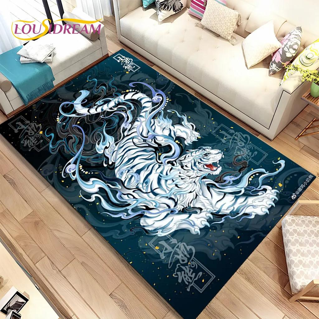 Beast Animal Tiger,Sabretooth Cartoon Area Rug,Carpet for Home Living Room Bedroom Sofa Doormat Kitchen Decor,Non-slip Floor Mat