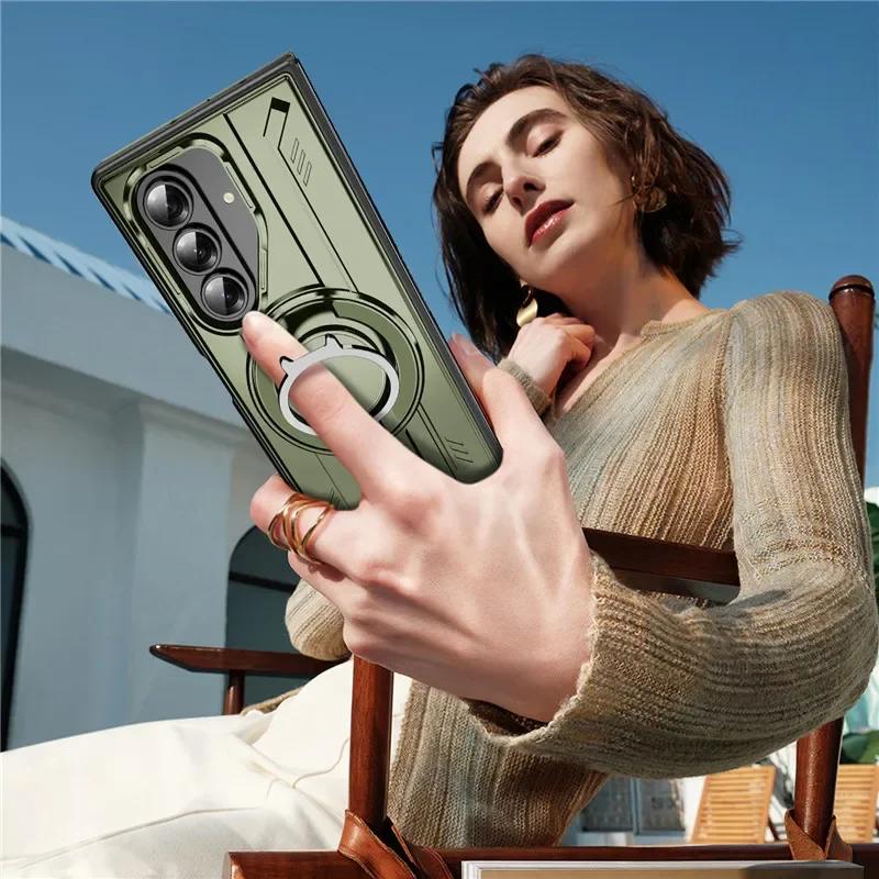 Armor Case For Samsung Galaxy Z Fold 7 5G Slide Camera Protection Phone Case for Galaxy Z Fold 6 Magnetic Ring Holder Cover