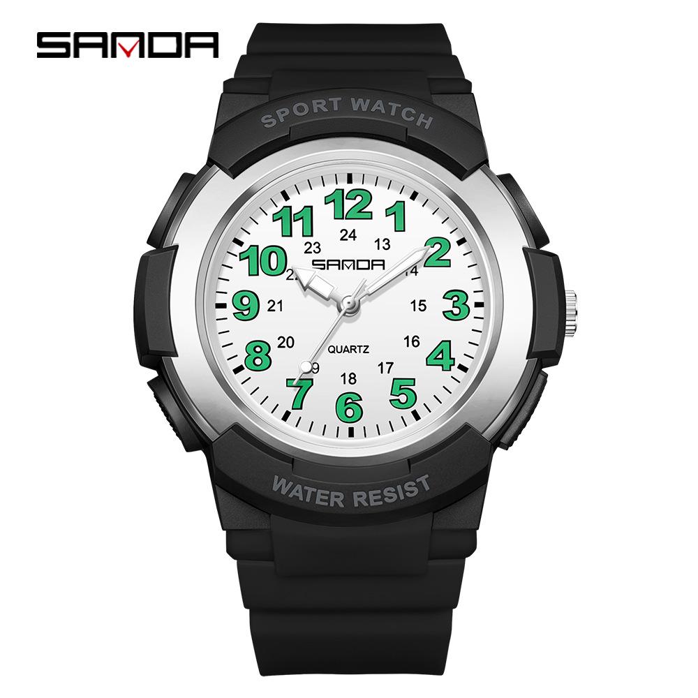 SANDA Quartz Children s Sports Watch with Seven-Color Lights, Waterproof, Lightweight, Unisex. белый