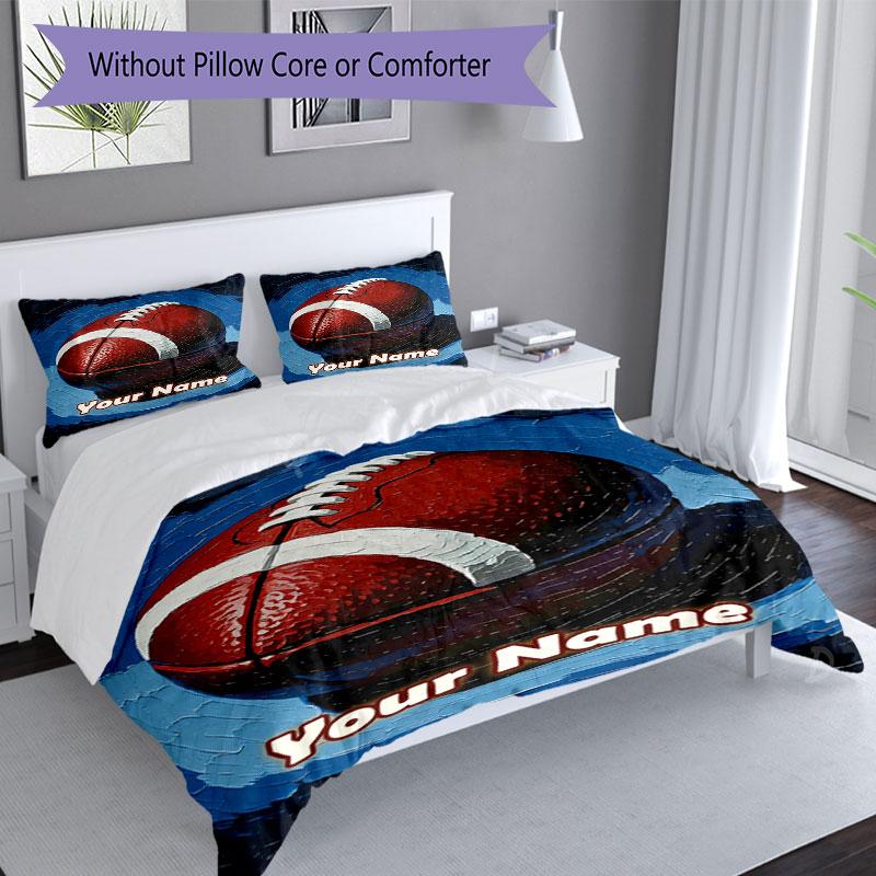 3PC Custom Name Football Art Bedding Set Duvet Cover Closure Includes 1 Duvet Cover & 2 Pillowcases for Bedroom