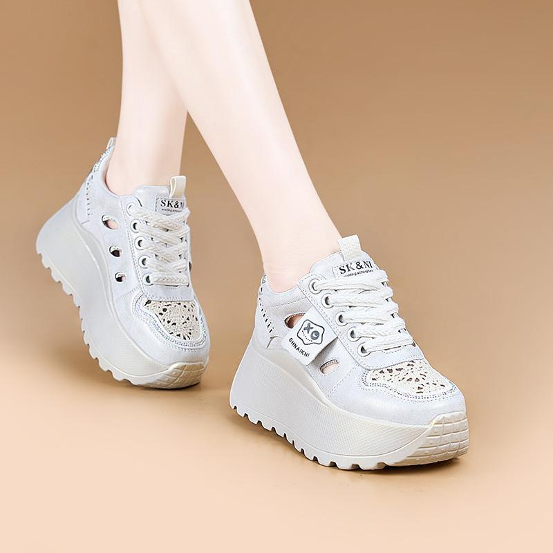 2025 spring new trendy girl mesh hollow platform student dad shoes casual versatile height increase retro women's shoes