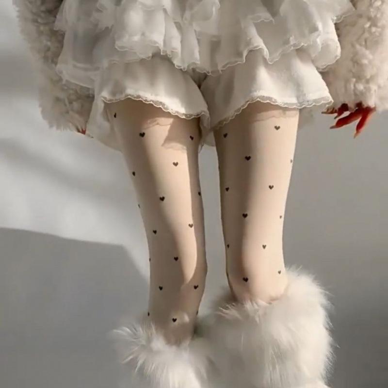 Miu Style Ballet Velvet Socks & Tights - Beige Polka Dot Bow Knot, Versatile for Spring/Autumn, JK School Base Layer.