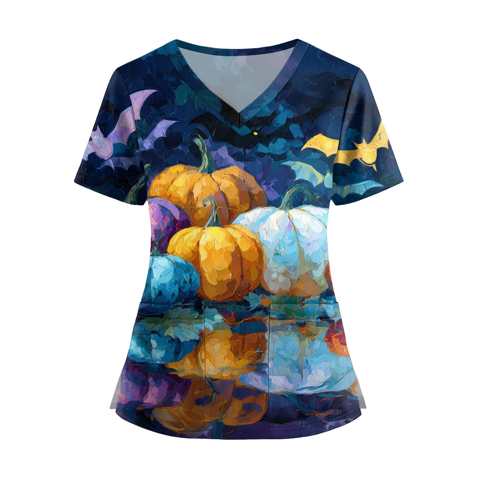 

Women s Fashion V-Neck Short Sleeve Overalls With Pockets Print Tops Clothes XXXXL