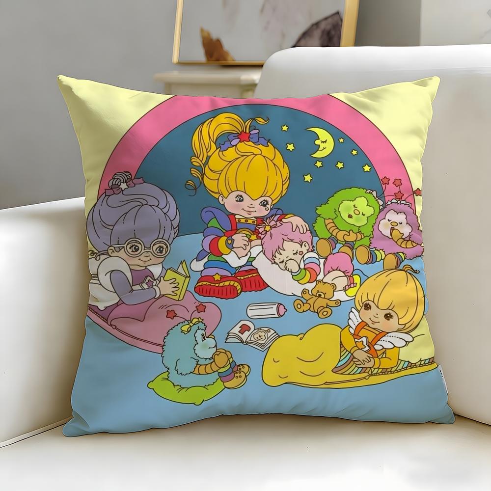 Classic Cartoon Rainbows Brite Cushion Cover Soft & Easy-Wash Pillow Case – Versatile for Couch, Bed, Travel and Office