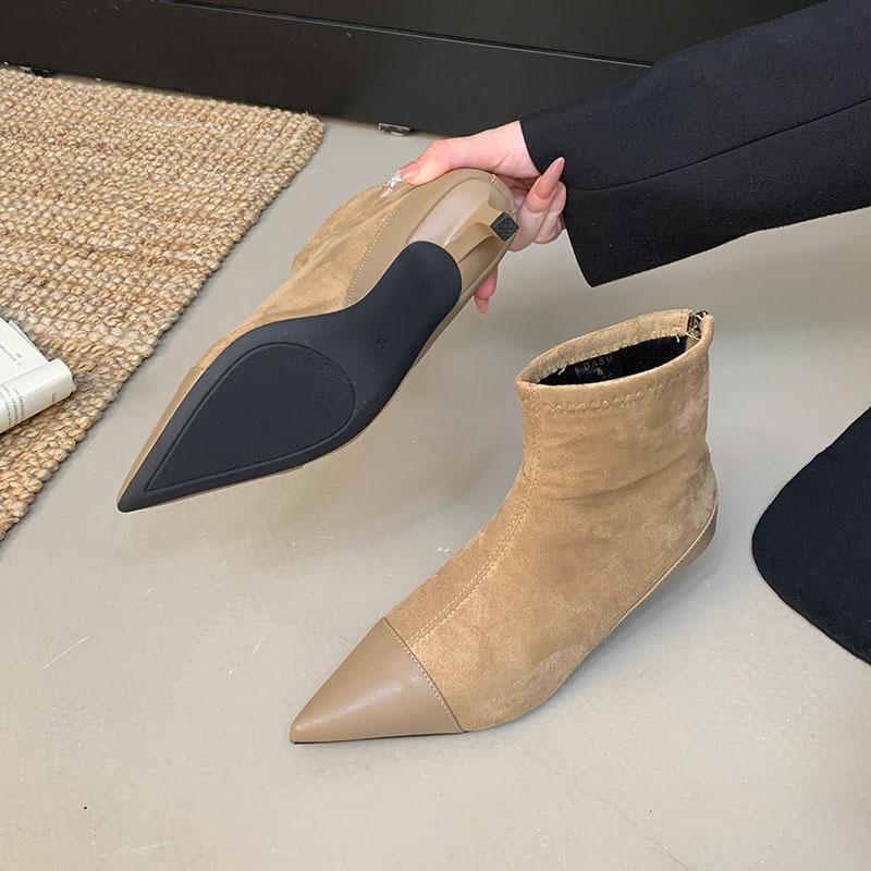 Flock Women Short Boots With Low Heel Shoes Pointed Toe Modern Ladies Ankle Boots Female Zippers Shoes Pumps