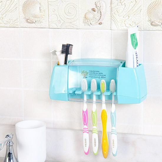 Dual Suction Cup 5-Position Toothbrush Organizer with Dust Cover