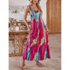 Bohemian Style Summer New off-Neck Irregular Print A Word Backless Sling Dress Beach Long Dress