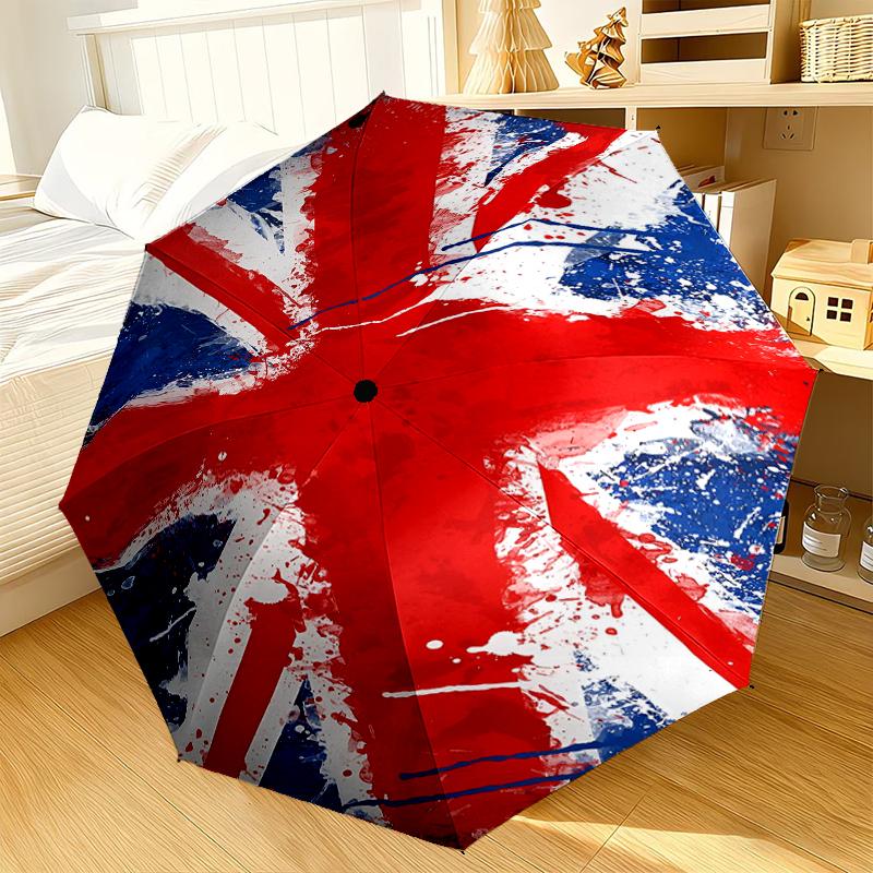 British Flag Artwork Automatic Folding Umbrella - 8-Rib Travel Umbrella with Auto Portable Case, Ideal Gift for Birthdays