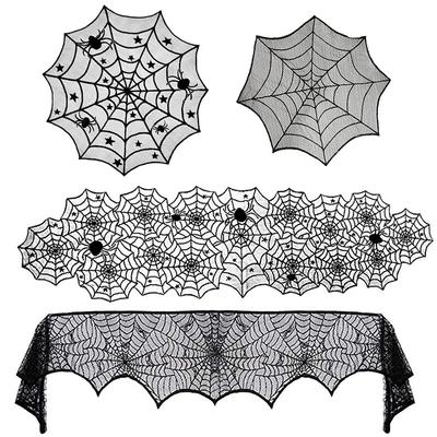 Halloween Dekoration Spitze Spinnennetz Skelett Schädel Tischdecke Schwarz Kaminsims Schal Event Party Dekoration Lieferungen