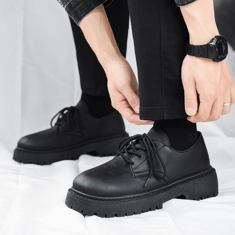 Fashion Leather Shoes Spring Men Platform British Brand Casual Retro Loafers Height Increasing Trend Black Formal Shoes Zapatos